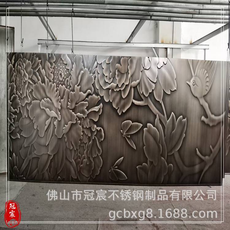 铝板镂空 铝浮雕壁画 扇形鱼鳞纹古铜屏风 餐厅卡座不锈钢隔断