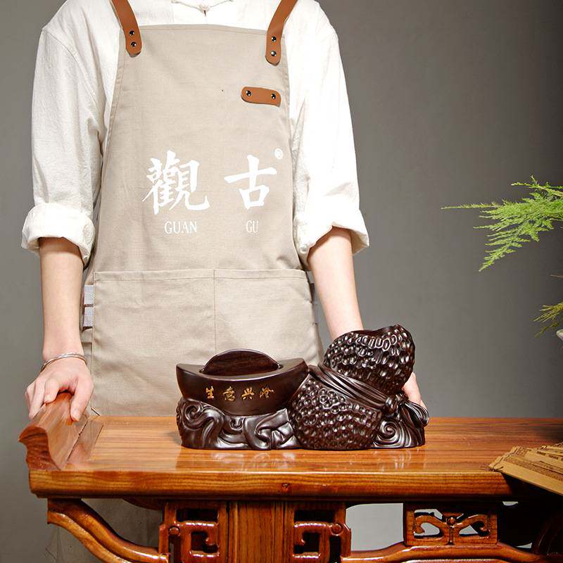 黑檀木雕生意兴隆笔筒名片盒办公室桌面摆件书房装饰品送礼纪念品
