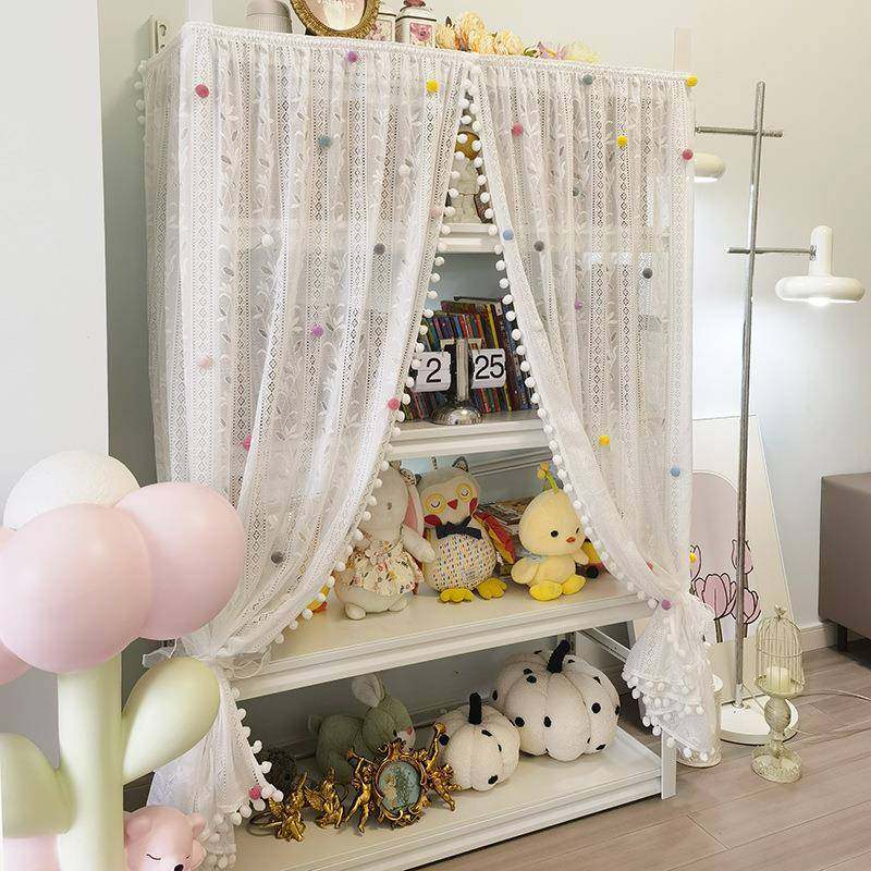 毛球花边蕾丝柜帘置物架尘帘用窗防户帘卧室家遮挡FS757361光柜子,居家布艺,门帘,淘宝优惠券,粉丝福利购,淘宝优惠卷
