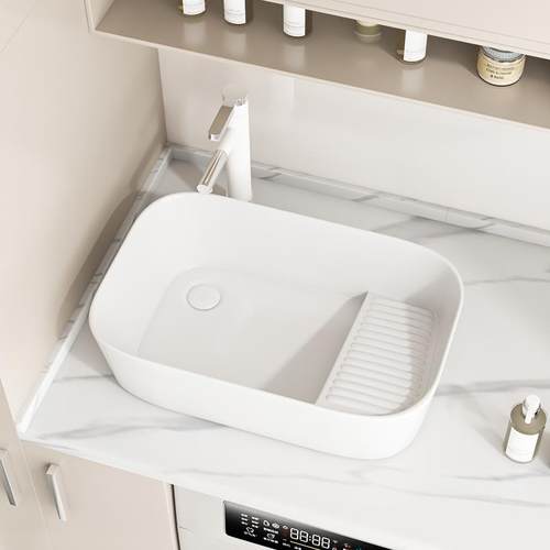 阳台陶瓷洗衣盆带搓台上板盆排洗衣池槽侧右侧下水洗658手台左盆