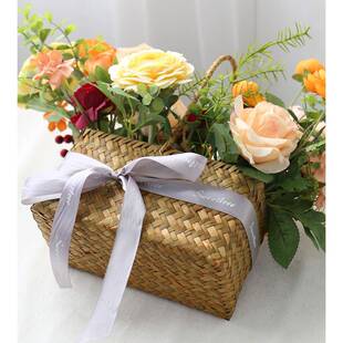 手提真花篮套装野景桌摆布摄餐影道具藤HL-050编花篮仿绢花送礼表