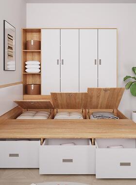 榻榻米床小户型衣28812柜包一柜体人床高箱收纳软床头气单压储物组合床