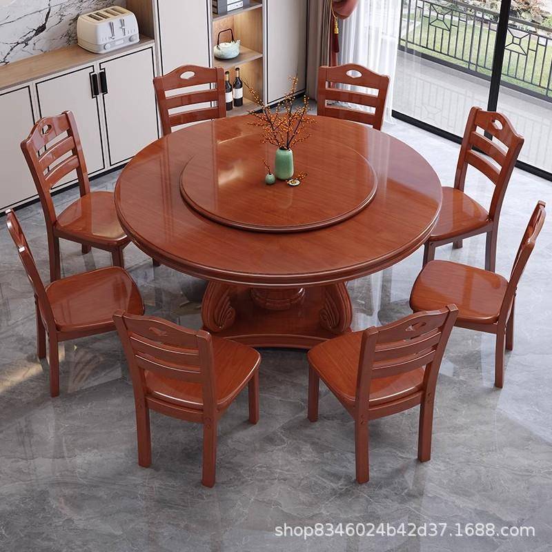 中桌式实餐家用小户型带转DEZ酒盘店15圆木桌饭店圆餐桌吃饭桌