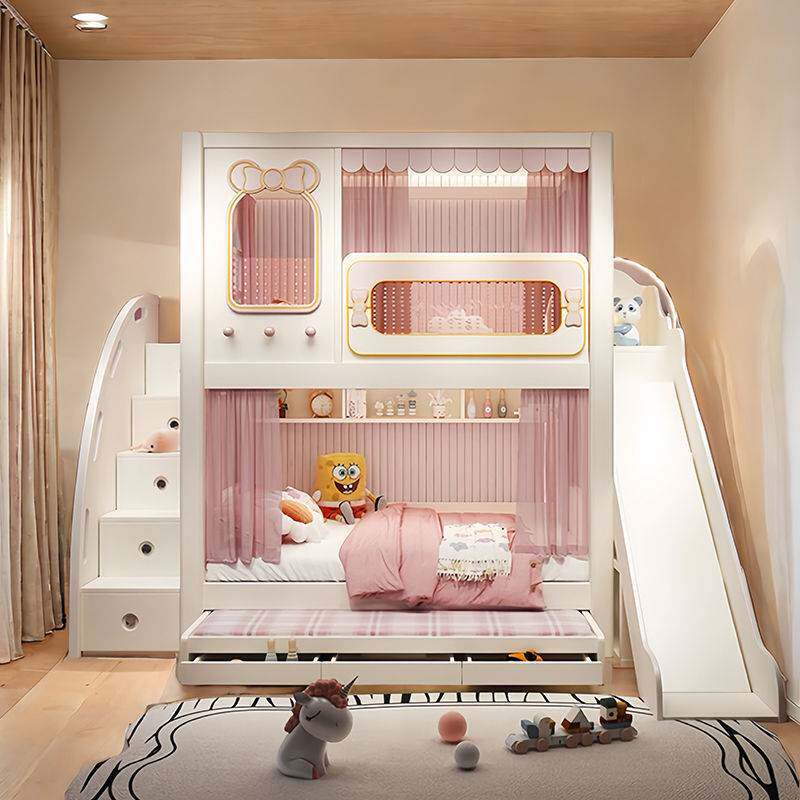 高低两层护栏姐妹床女孩公主儿童床上下床双人床二层上下铺双层床