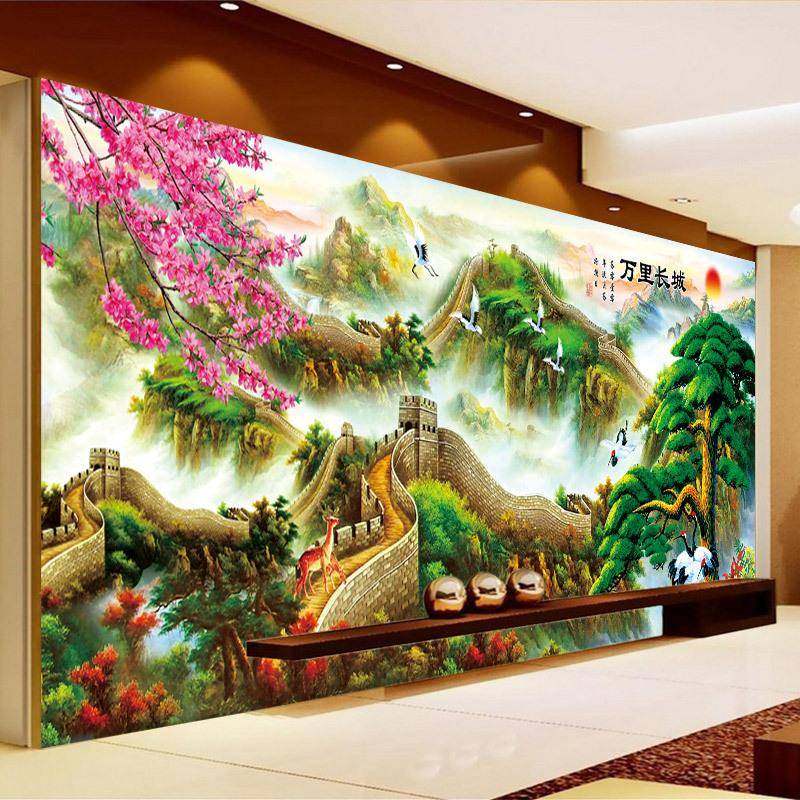 新款5D钻石画客厅万里长城富贵图贴钻画点钻钻石十字绣圆钻