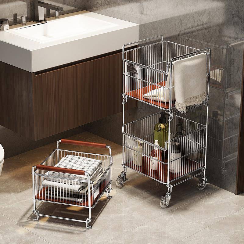 新款脏衣篓家用双层衣物分类脏衣篮浴室移动衣服收纳筐推车置物架
