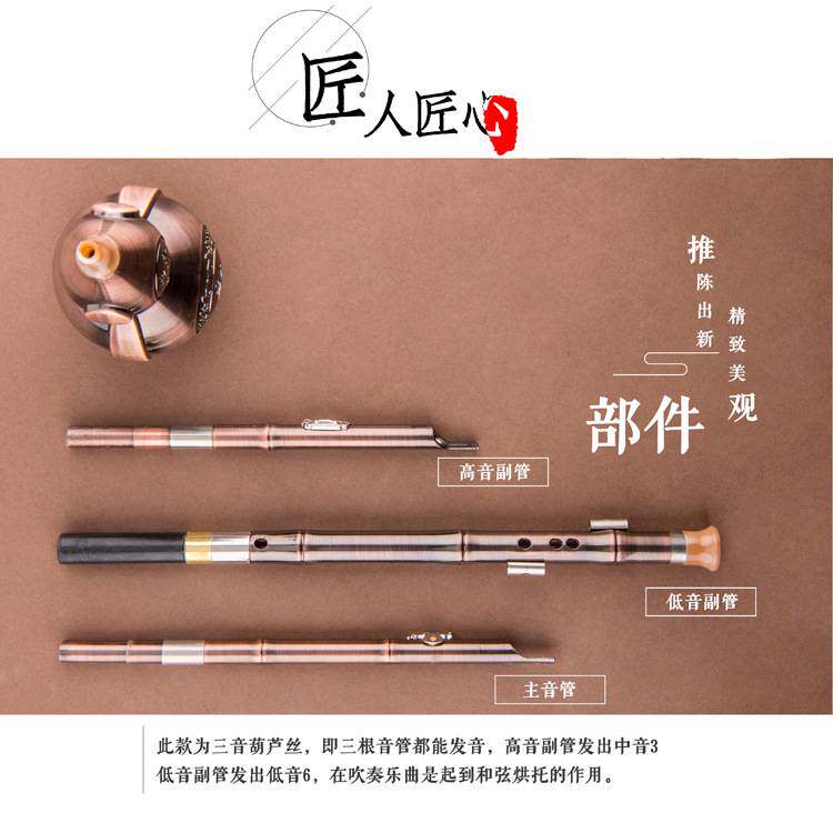 葫芦丝c调降b调镀铜三音树脂胶木初学入门成人拆卸吹奏乐器葫芦丝