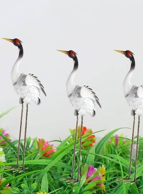 仙鹤摆件花园装饰户外丹顶鹤雕塑庭院景观白鹤水池假山玻