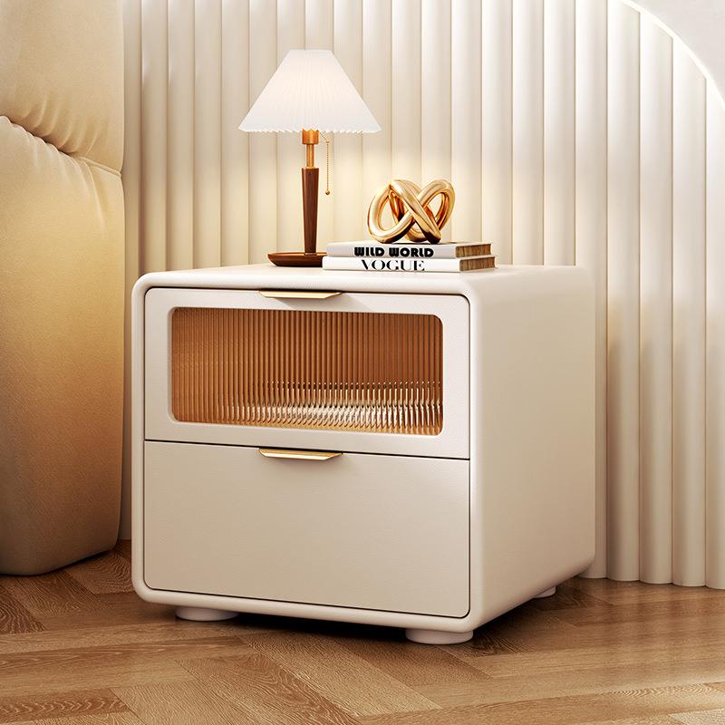 简约现代奶油风皮质床头柜轻奢实木极简整装迷你流行床边柜
