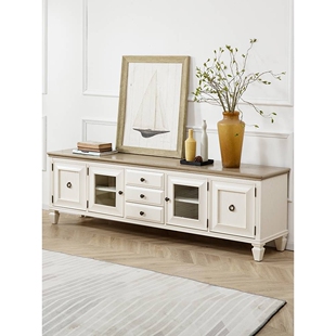 A8L美式电视柜纯实木奶油白色高款视听柜地中海地柜客厅家具茶几
