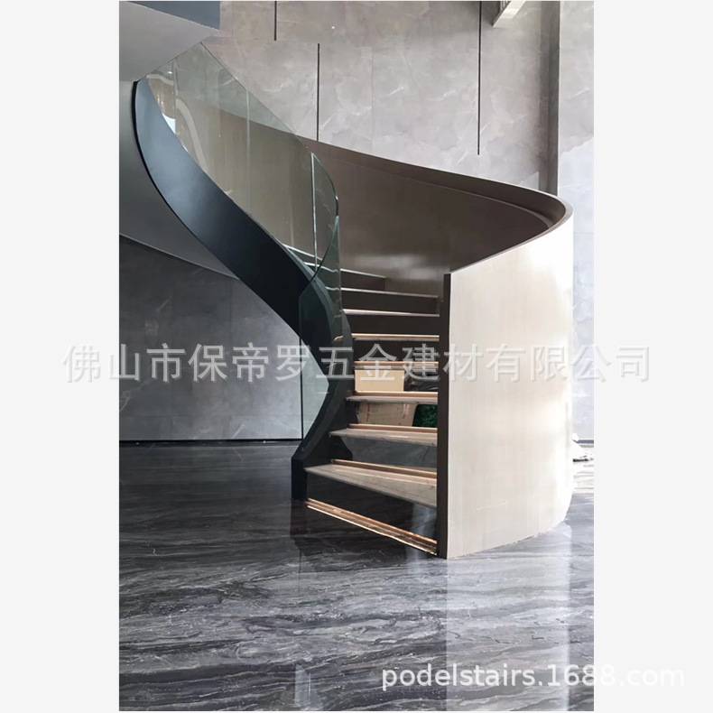 不锈钢镜面玻璃护栏旋转玻璃弧型家用别墅跃层复式楼梯栏杆