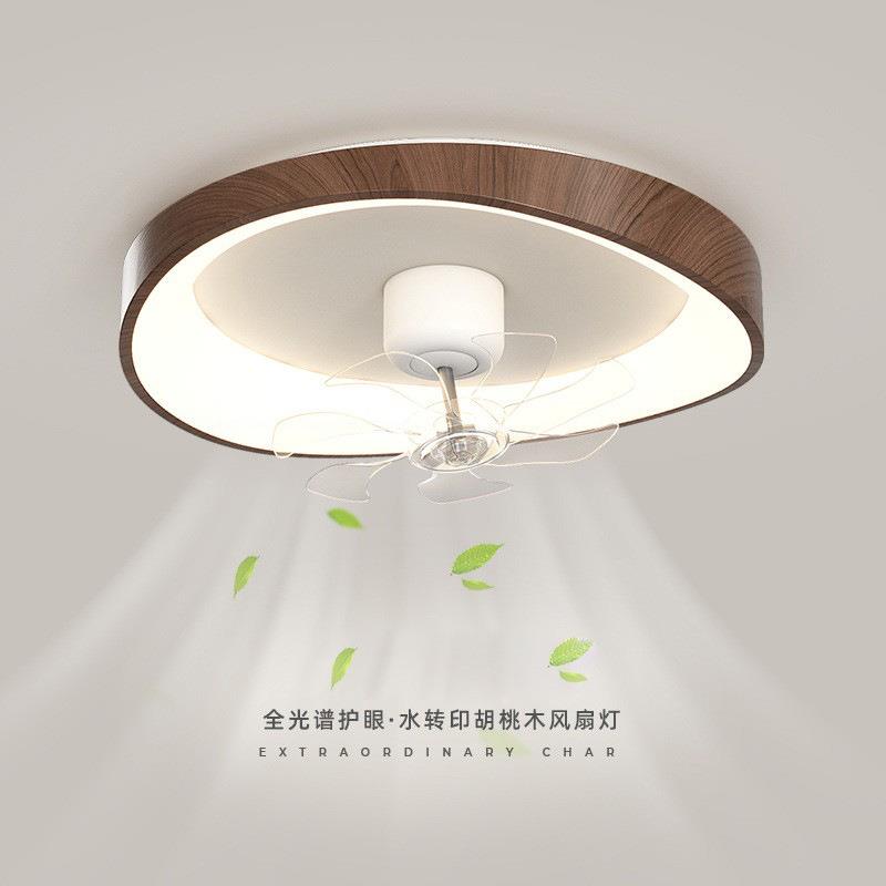 中古风卧室灯风扇灯吸顶灯复古胡桃色摇头静音电扇一体主卧房间灯