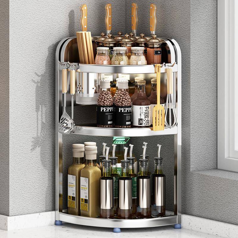 cs304不锈钢厨房调料置物架台面多功能多层转角三脚调味料筷筒收
