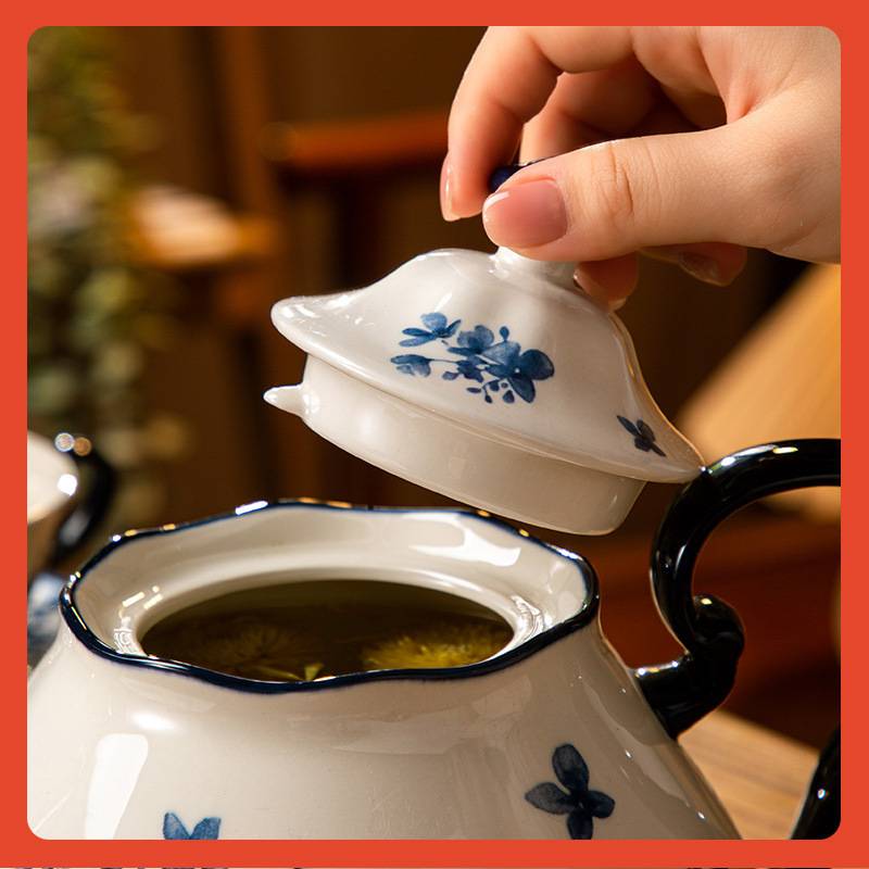 青花瓷泡茶壶陶瓷中式花茶壶复古茶壶泡茶家用功夫单壶冷水