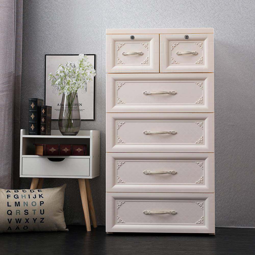 厂家直供彩色抽屉式收纳柜58面宽置地式塑料衣物五斗柜储物柜