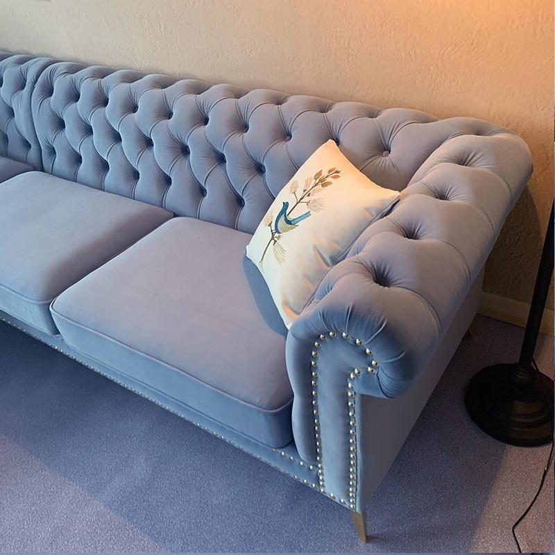 法式轻奢美式高档丝绒现代简约客厅转角布艺贵妃沙发小户型沙发木
