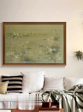 《逸彩》法式复古绿色客厅装饰画中古风卧室床头小众抽象艺术挂画