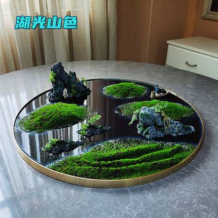 新中式酒店大圆桌转盘摆花装饰品微缩景观圆形微缩景观餐桌花摆件
