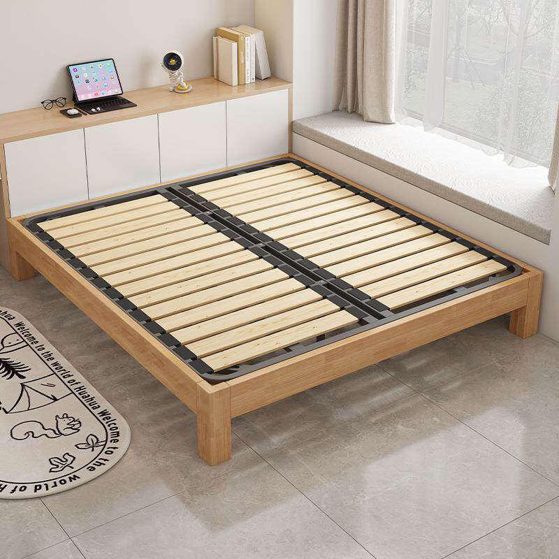 现代轻奢简约全实木排骨架床架子家用卧室硬板榻榻米无床头钢木床