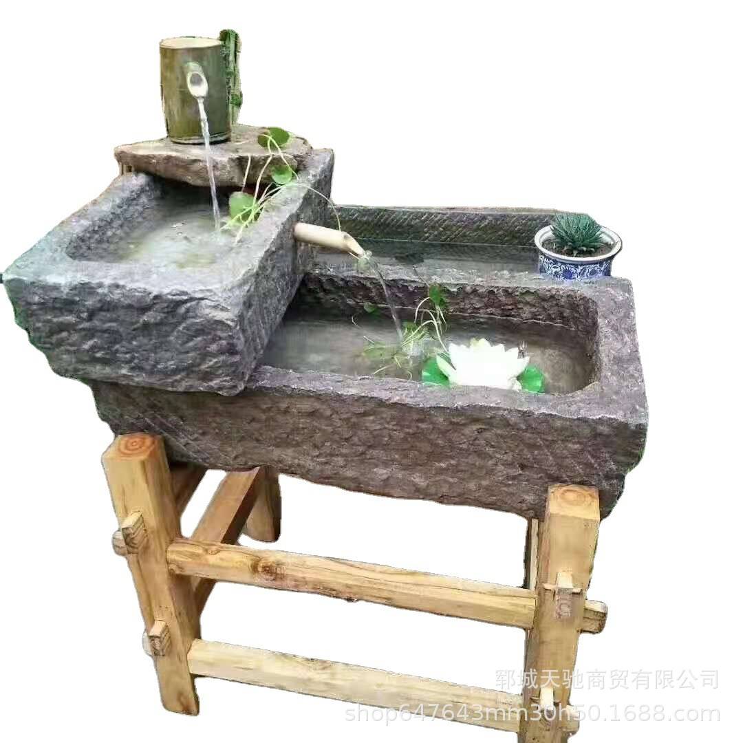 园林景区老石槽流水摆件 别墅庭院老石槽养鱼