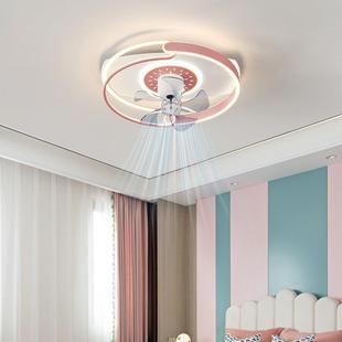 儿童房风扇灯现代简约静音摇头电扇一体吸顶灯男孩女孩卧室房间灯