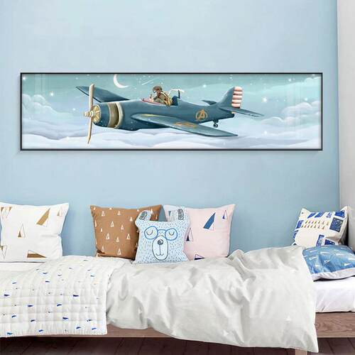现代卧室装饰画儿童房间卡通星球太空人床头壁画简约客厅背景挂画