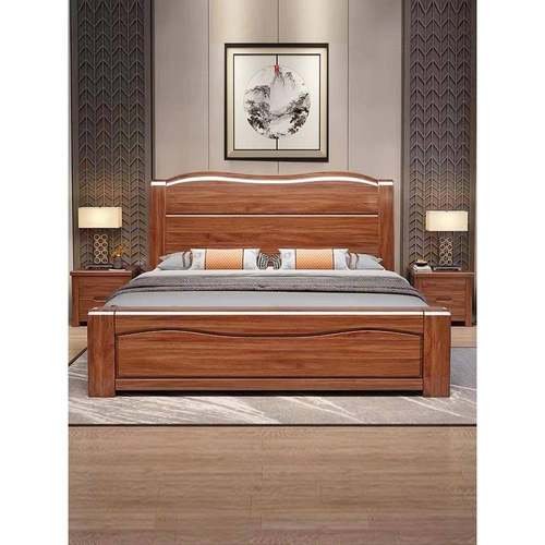 my中式全实木床现代简约双人床1米8胡桃木加厚1米5高箱储物工厂直