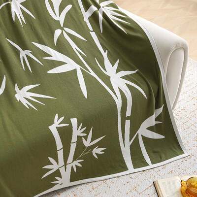 新中毯式14848毛竹叶绿色纯棉针织搭巾床尾毯沙发毯子午民宿盖毯