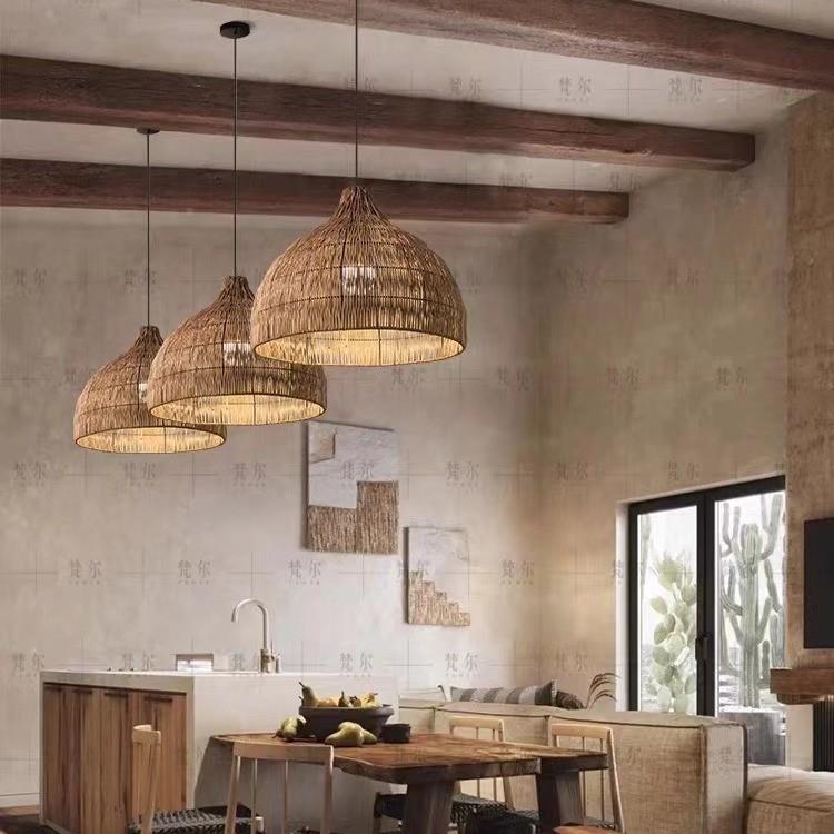 编藤吊日式民宿客厅餐灯厅卧室艺阳台灯笼东434南亚麻绳田园藤吊