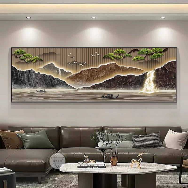 背有靠山现代轻奢客厅沙发装饰画新中式山水挂画茶室办公室墙壁画