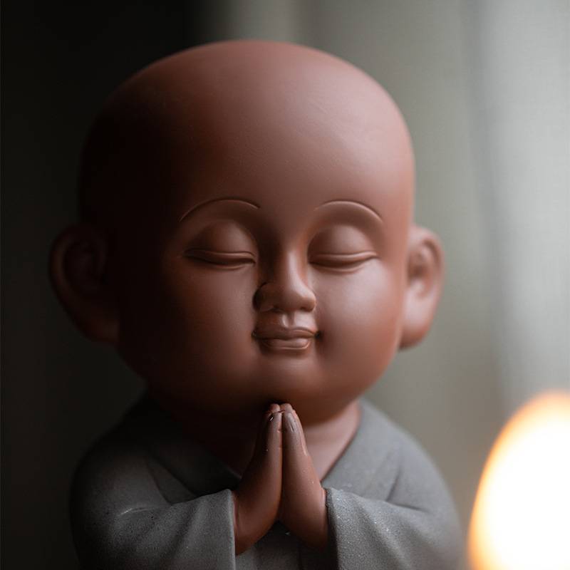 创意紫砂大号禅意小和尚摆件中式陶瓷人物家居客厅书房茶桌装饰品