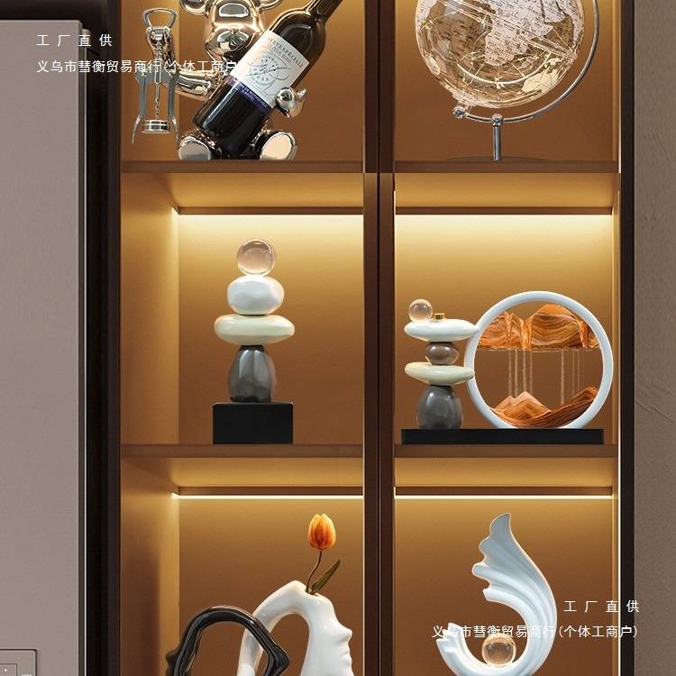流沙画摆件客厅电视柜酒柜玄关轻奢装饰品办公室红酒架绢花通用无