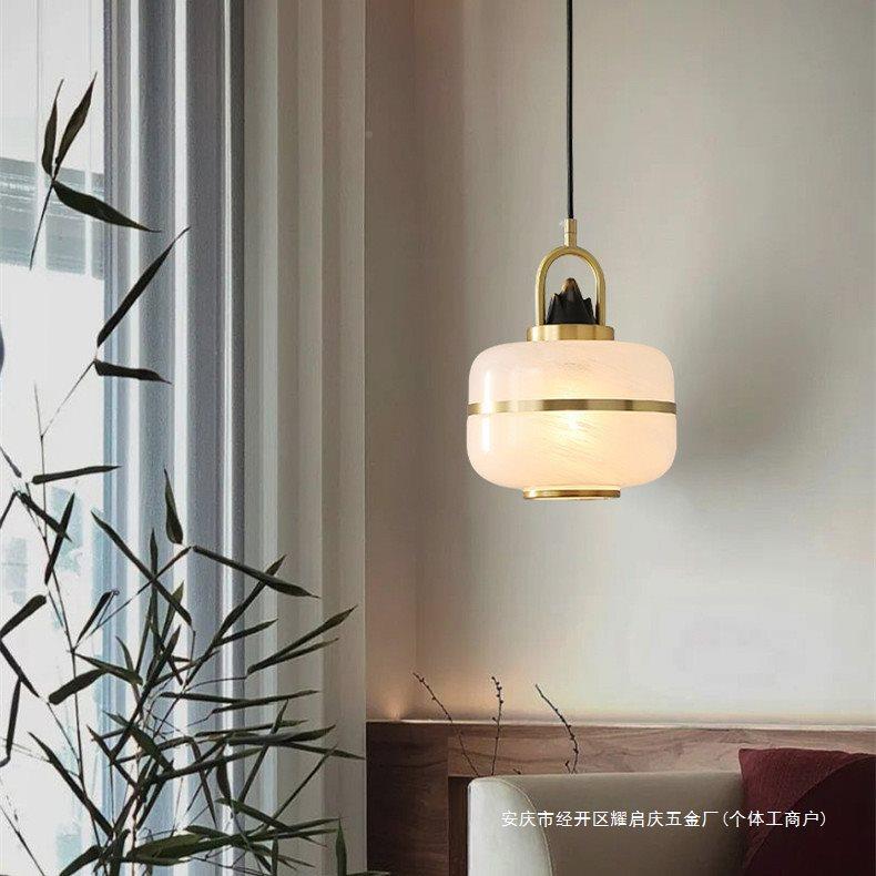 铜中式餐厅床头小吊灯现代山简白色玻239新璃吧台全过道楼梯水灯