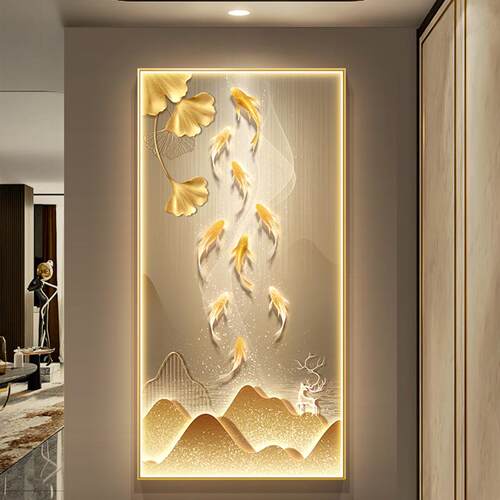 鱼图入户门玄关装饰画现代轻奢走廊过道挂画大气寓意好壁画
