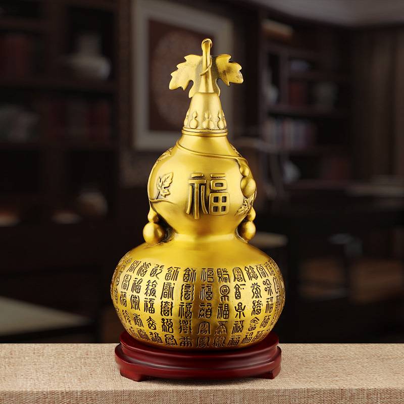 百福葫芦摆件 福字开盖空心铜葫芦家居玄关客厅办公室工艺品