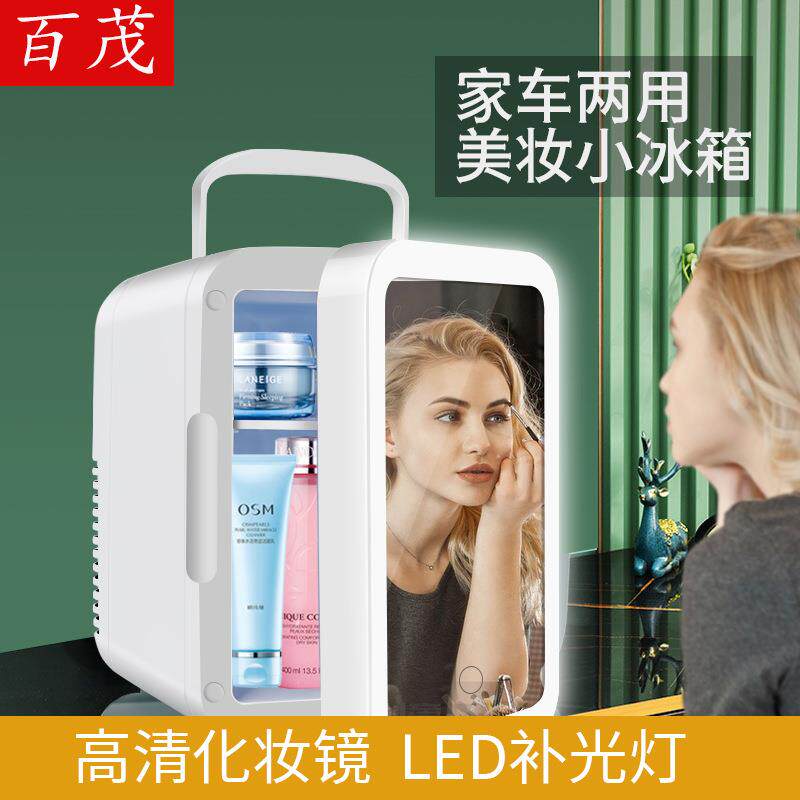 家车两用美妆冰箱带触摸灯化妆镜车载迷你4L冰箱化妆护肤品冷藏箱