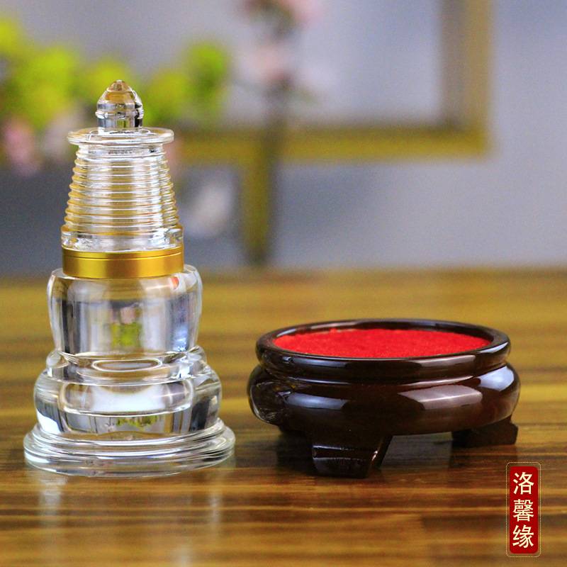 水晶舍利塔供养装藏收纳盒器皿密封水晶瓶大白塔透明带木底座菩提