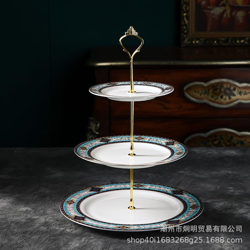 跨境出口欧式骨瓷两层三层创意点心盘甜品盘水果盘高颜值陶瓷家用
