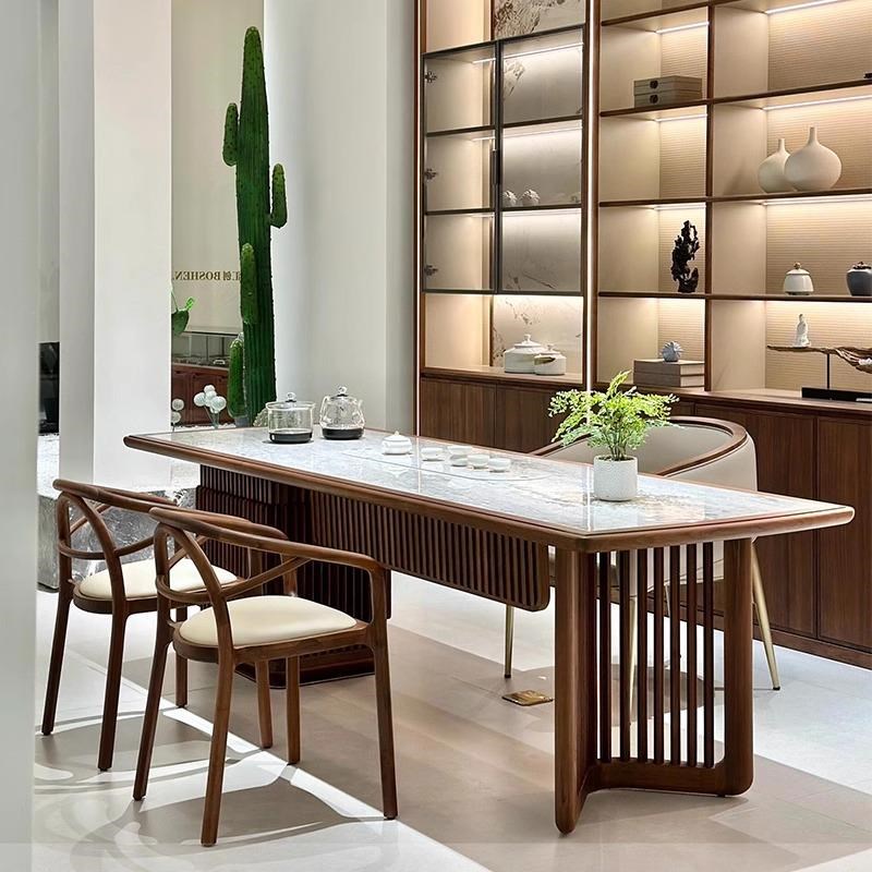 新中式茶桌轻奢现代胡桃木家x用泡茶台高端实木大板茶台会客茶桌