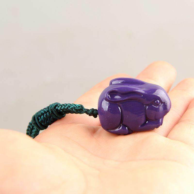 紫色木兔挂件吊坠木雕实木红木吉祥紫檀木生肖招财木质小兔子摆件