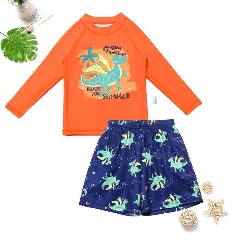 Amber儿童分体泳衣长袖防晒男童海边沙滩裤两件套游泳馆小中大童