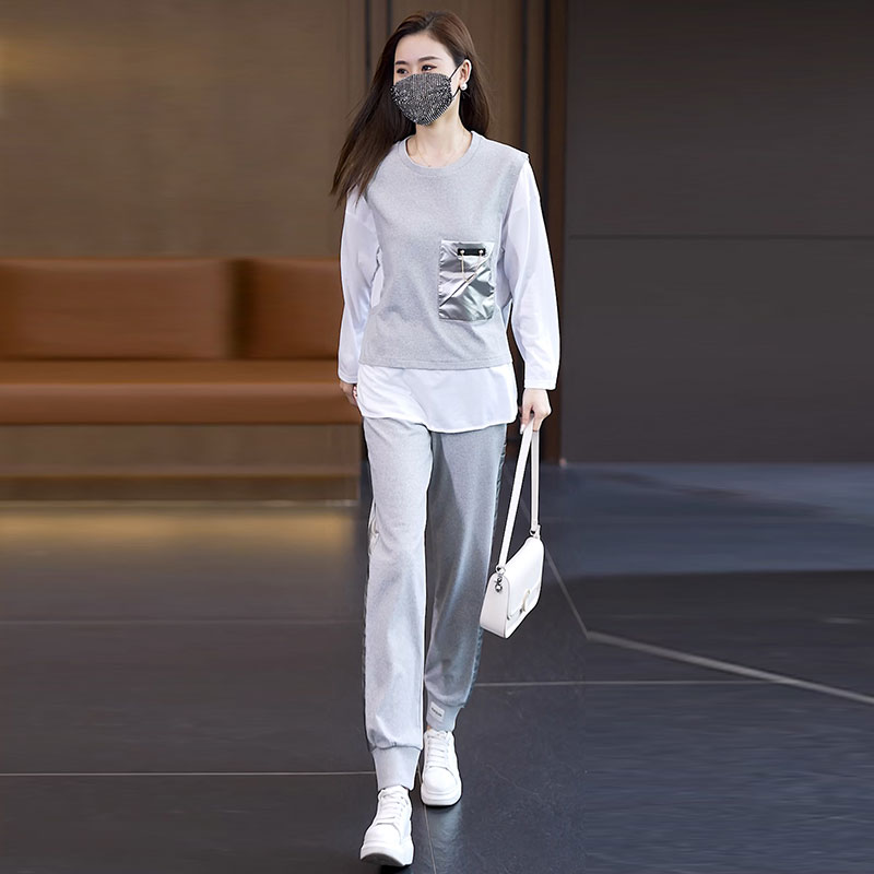 大码女装休闲时尚套装女2025年春季新款圆领卫衣裤宽松显瘦两件套