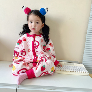 宝宝连身睡衣秋冬款纯棉儿童保暖睡袋春秋夹棉男童女童连身居家服