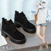 秋冬真皮磨砂低帮马丁靴女显瘦粗跟裸靴小个子短靴小码 T靴子31323