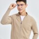 重磅加厚半高圆领条纹拉链开衫 男100%纯羊绒休闲百搭针织外套毛衣