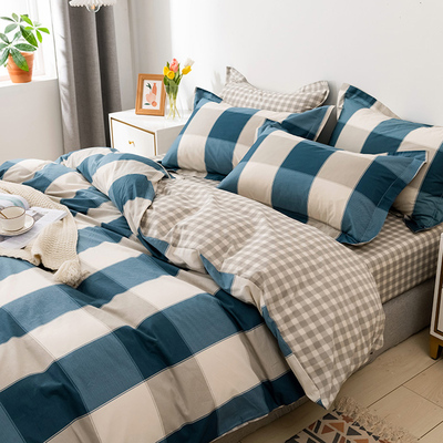 学生宿舍纯棉被套三件套网红款床单床上用品黄色被V套四件套少女