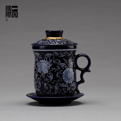 一园陶瓷过滤泡茶杯茶水分离男士高档办公室个人专用水杯国风杯子