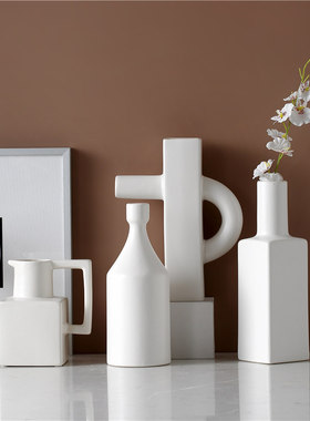 现代白色简约花瓶摆设民宿书柜软装饰品L抽象创意陶瓷工艺品摆件