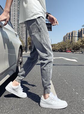 裤子男薄款九分牛仔裤潮牌修身显瘦小脚裤韩版百搭休闲束脚哈伦裤