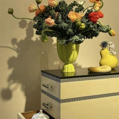 BESTWEST火炬陶瓷花瓶高级感C小轻奢大口径白色摆件客厅插花瓶复